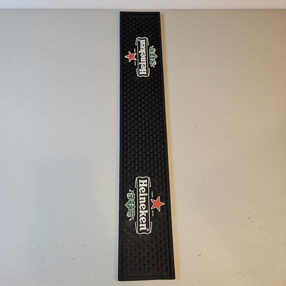 Heineken Beer Rubber Bar Mat Drip Rail Runner 20.75" X 3.25" Black Red Star Pub - Picture 9 of 9